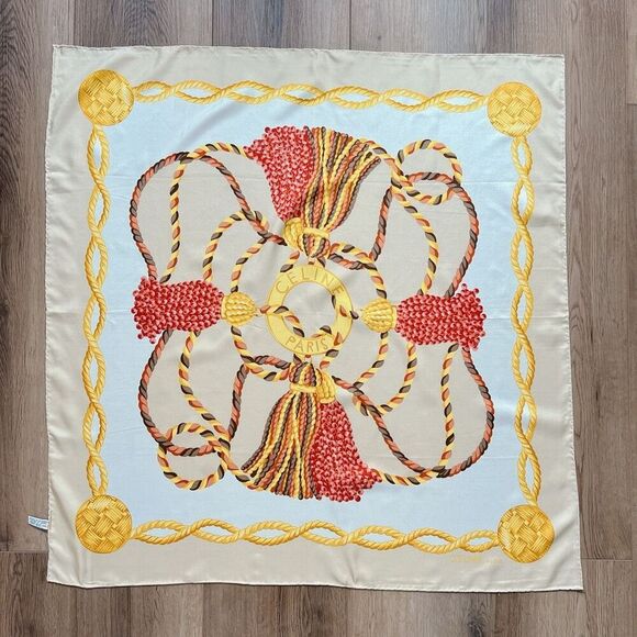 CELINE Scarf Circle Logo Rope Large Beige Gold - Picture 1 of 7